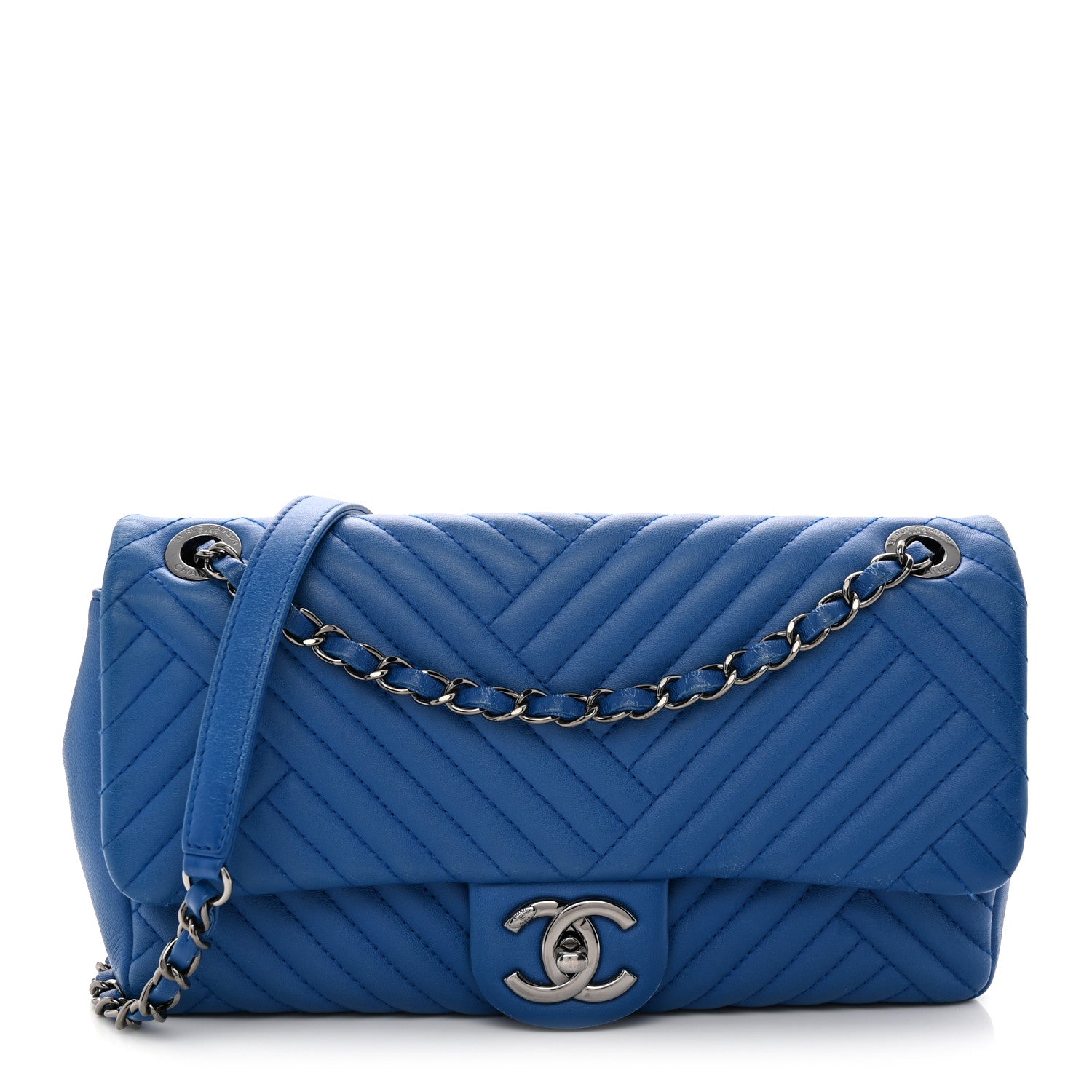 Lambskin Quilted Medium CC Crossing Flap Blue
