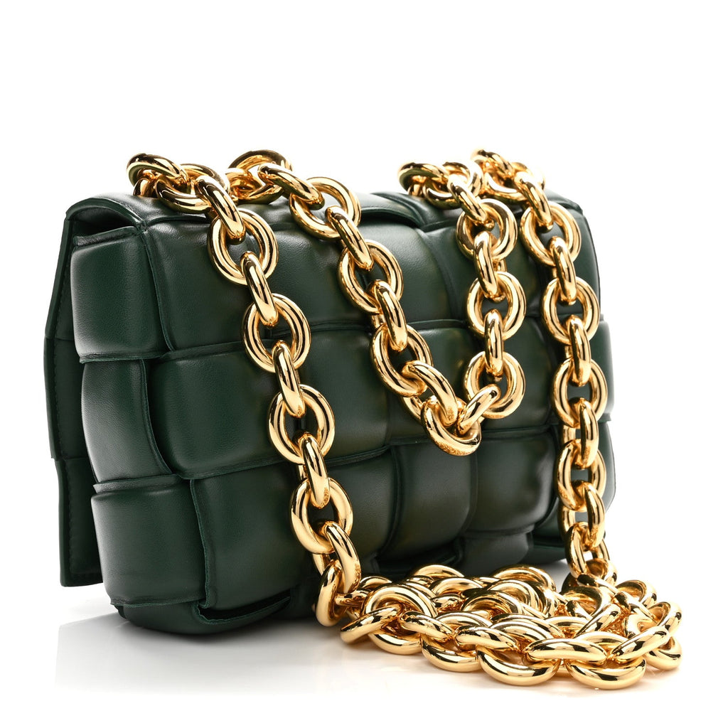 Lambskin Maxi Intreccio Padded Chain Cassette Crossbody Bag Raintree
