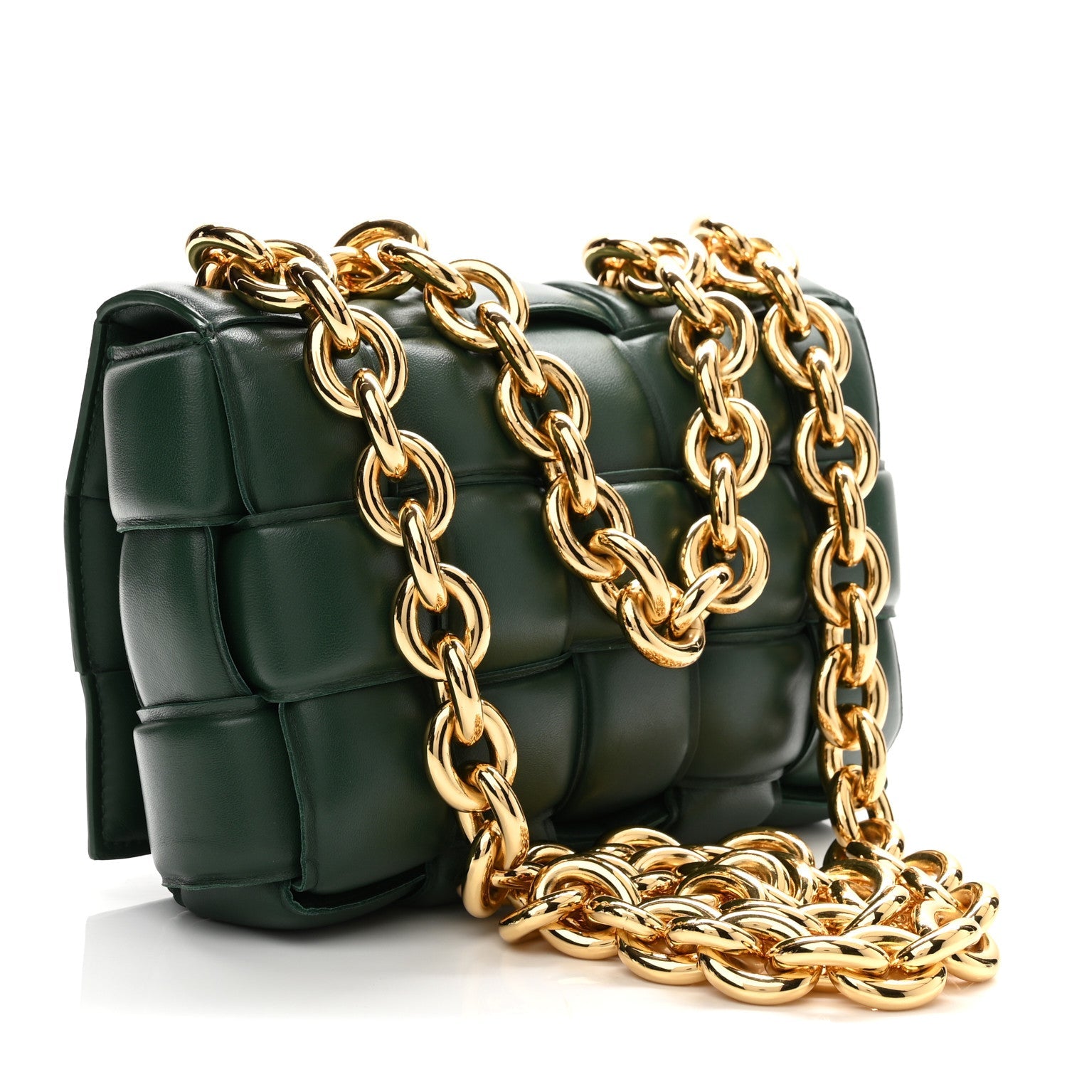 Lambskin Maxi Intreccio Padded Chain Cassette Crossbody Bag Raintree