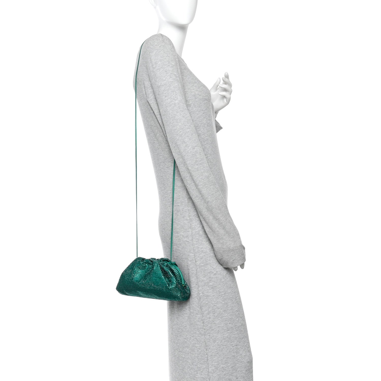 Satin Crystal Embellished The Mini Pouch Emerald