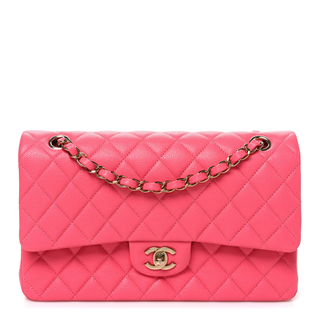 Caviar Quilted Medium Double Flap Pink