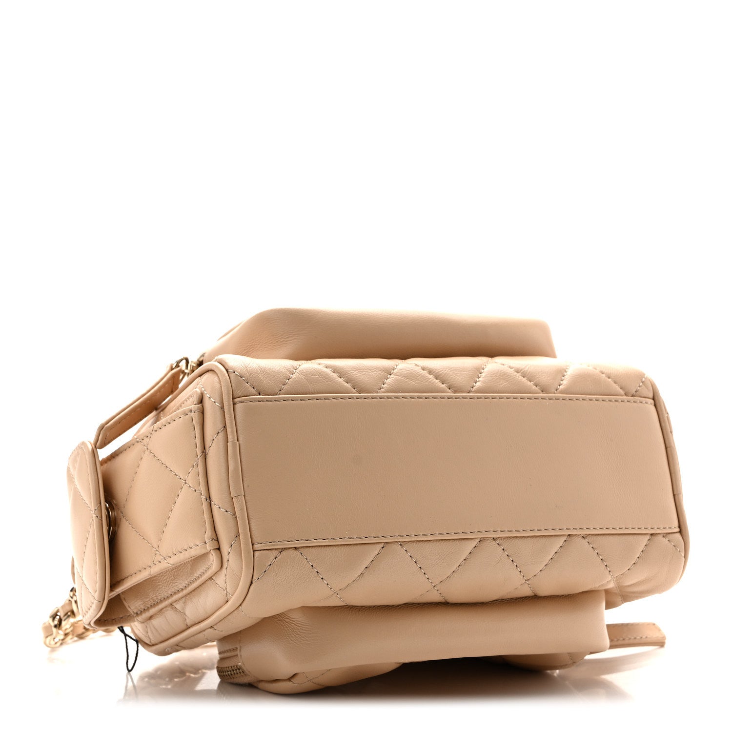 Shiny Crumpled Lambskin Quilted Small Preppy Pocket Camera Case Beige