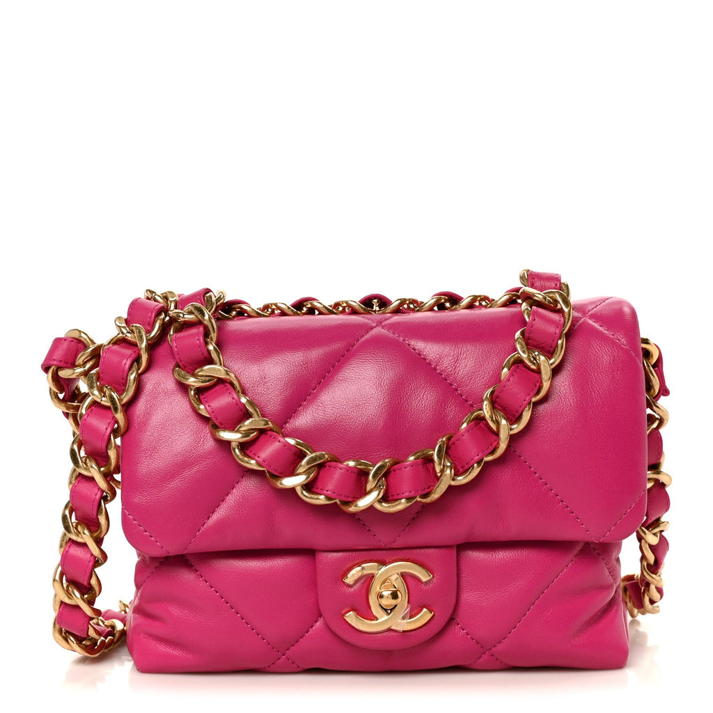 Lambskin Quilted Small Chain Top Handle Flap Fuchsia