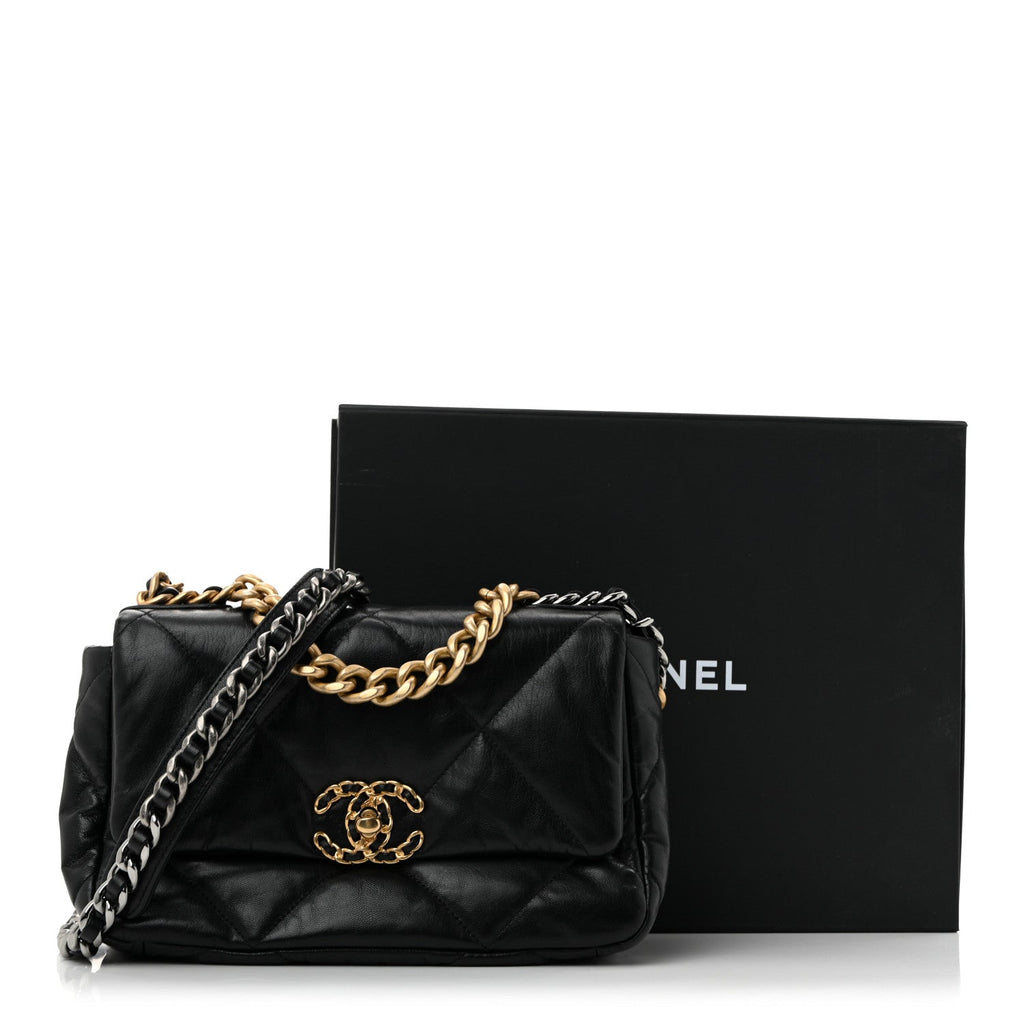 Goatskin Quilted Medium Chanel 19 Flap Black