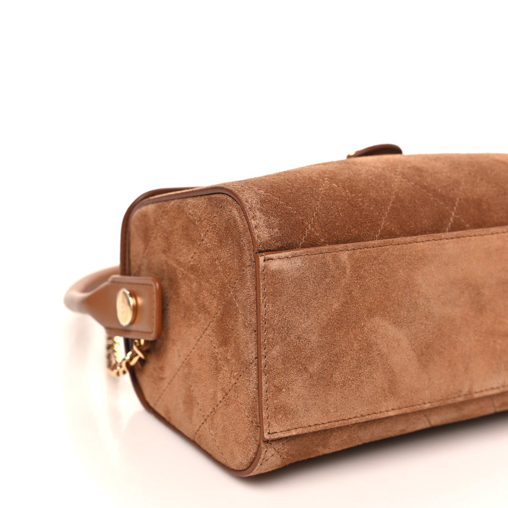 Suede Quilted Turn Around Clutch With Chain Camel