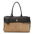 Grained Calfskin Suede Urban Essentials Large Shopping Bag  Dark Beige Black