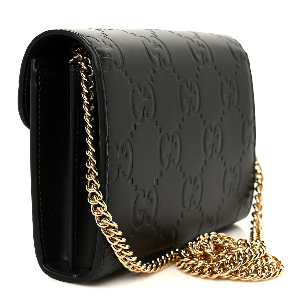 Calfskin GG Debossed Chain Wallet Black