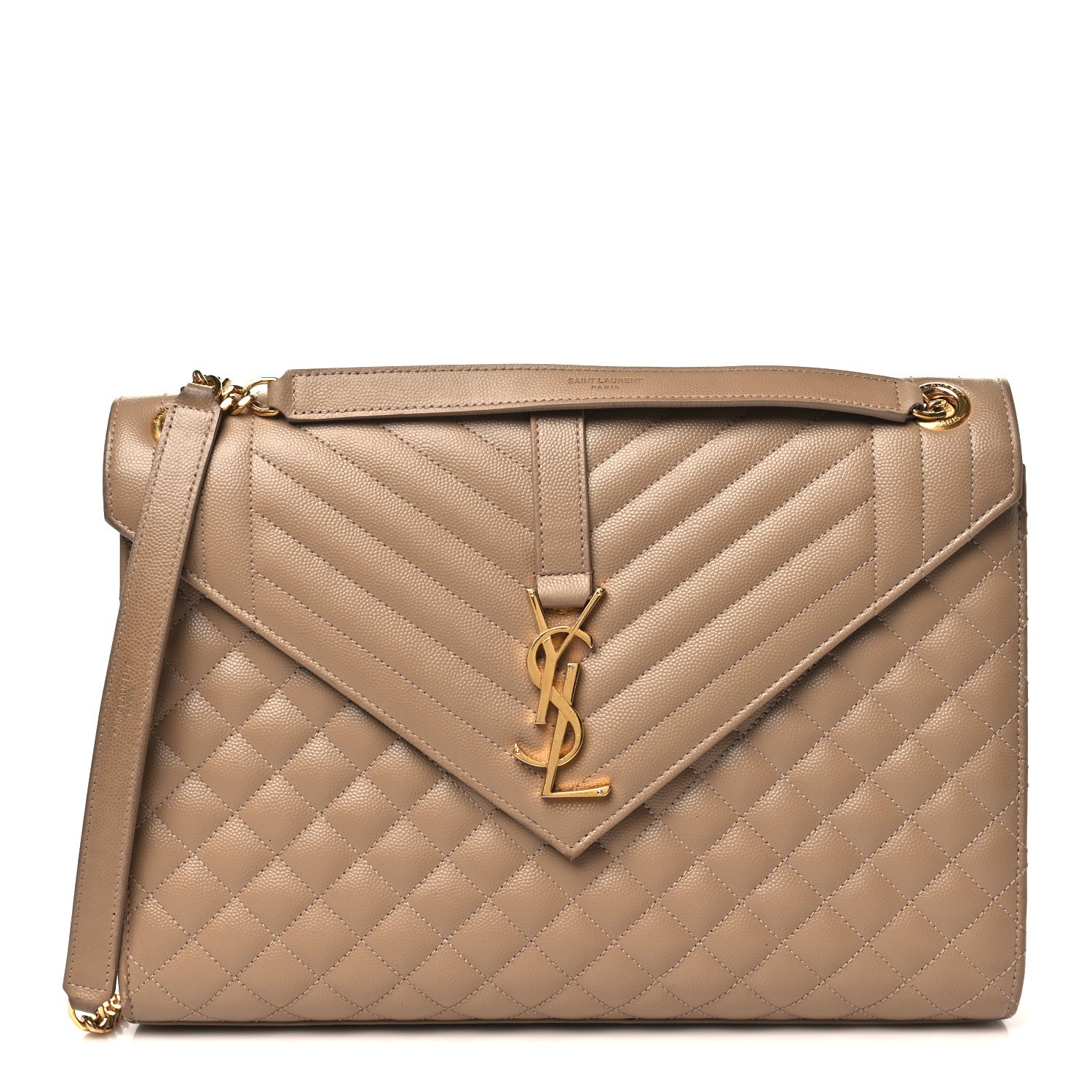 Grain De Poudre Mixed Matelasse Large Triquilt Monogram Satchel Dark Beige
