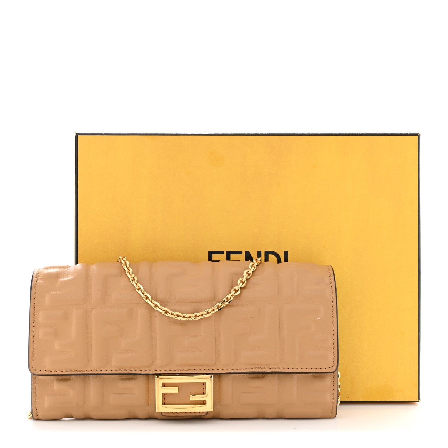 Nappa Matisse FF Embossed Continental Wallet On Chain Miele Scuro
