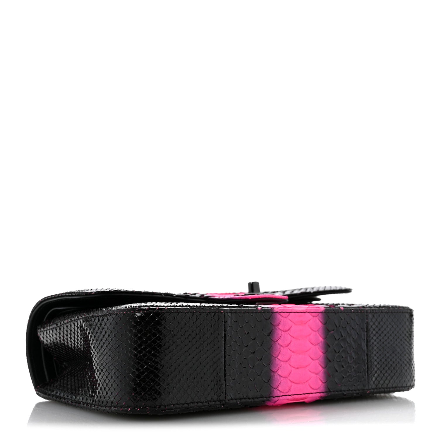Snakeskin Medium Double Flap Black Pink