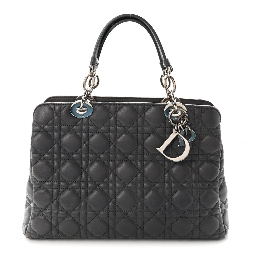 Lambskin Cannage Small Dior Soft Zipped Shopping Tote Grey