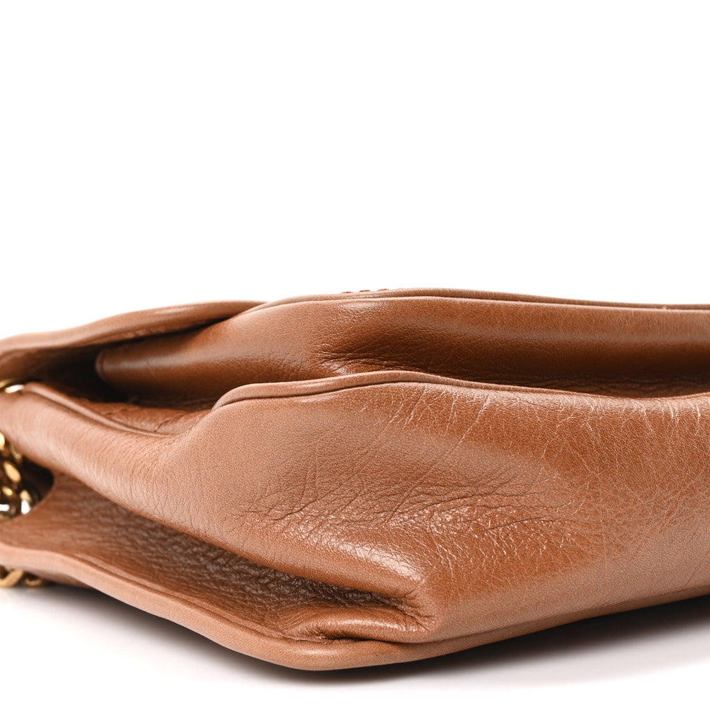 Crinkled Calfskin Matelasse Monogram Medium Niki Chain Satchel Caramel