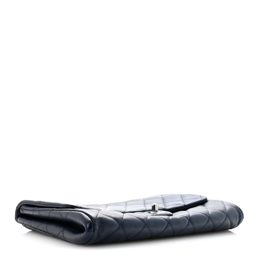 Lambskin Quilted Clutch with Chain Flap Navy