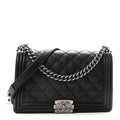 Calfskin Quilted Double Stitch New Medium Boy Flap Black