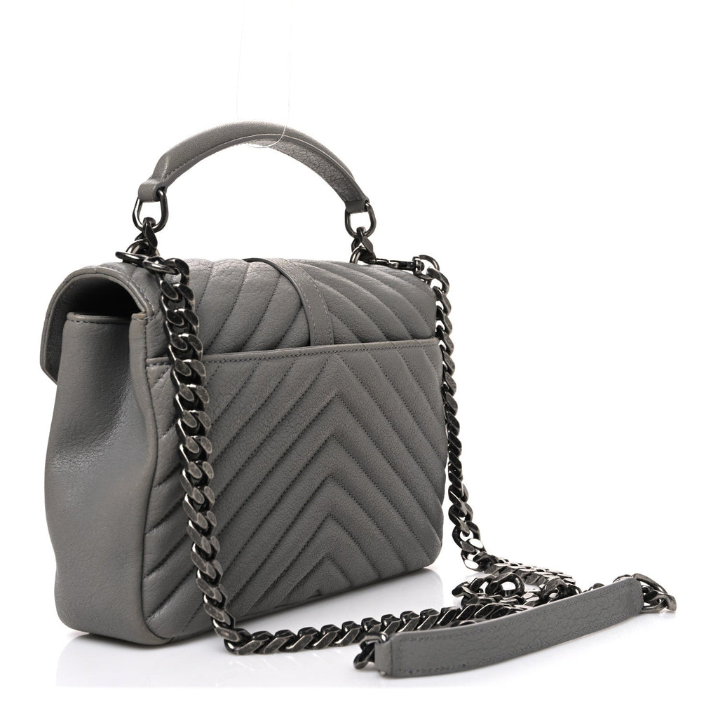 Sheepskin Matelasse Chevron Monogram Medium College Bag New Stone Grey