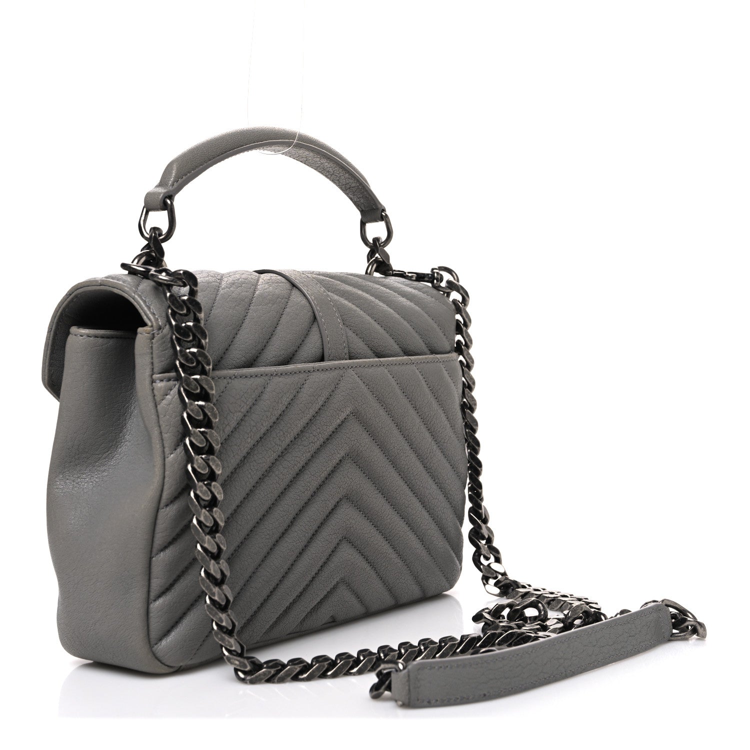 Sheepskin Matelasse Chevron Monogram Medium College Bag New Stone Grey