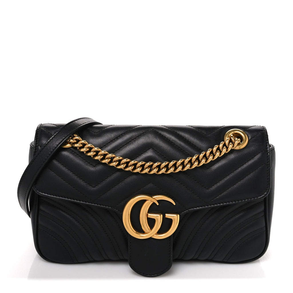 Calfskin Matelasse Small GG Marmont Shoulder Bag Black