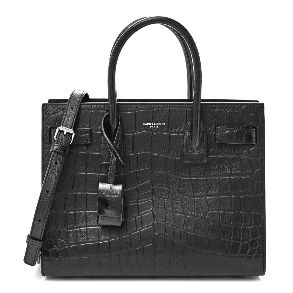 Calfskin Crocodile Embossed Baby Sac De Jour Black