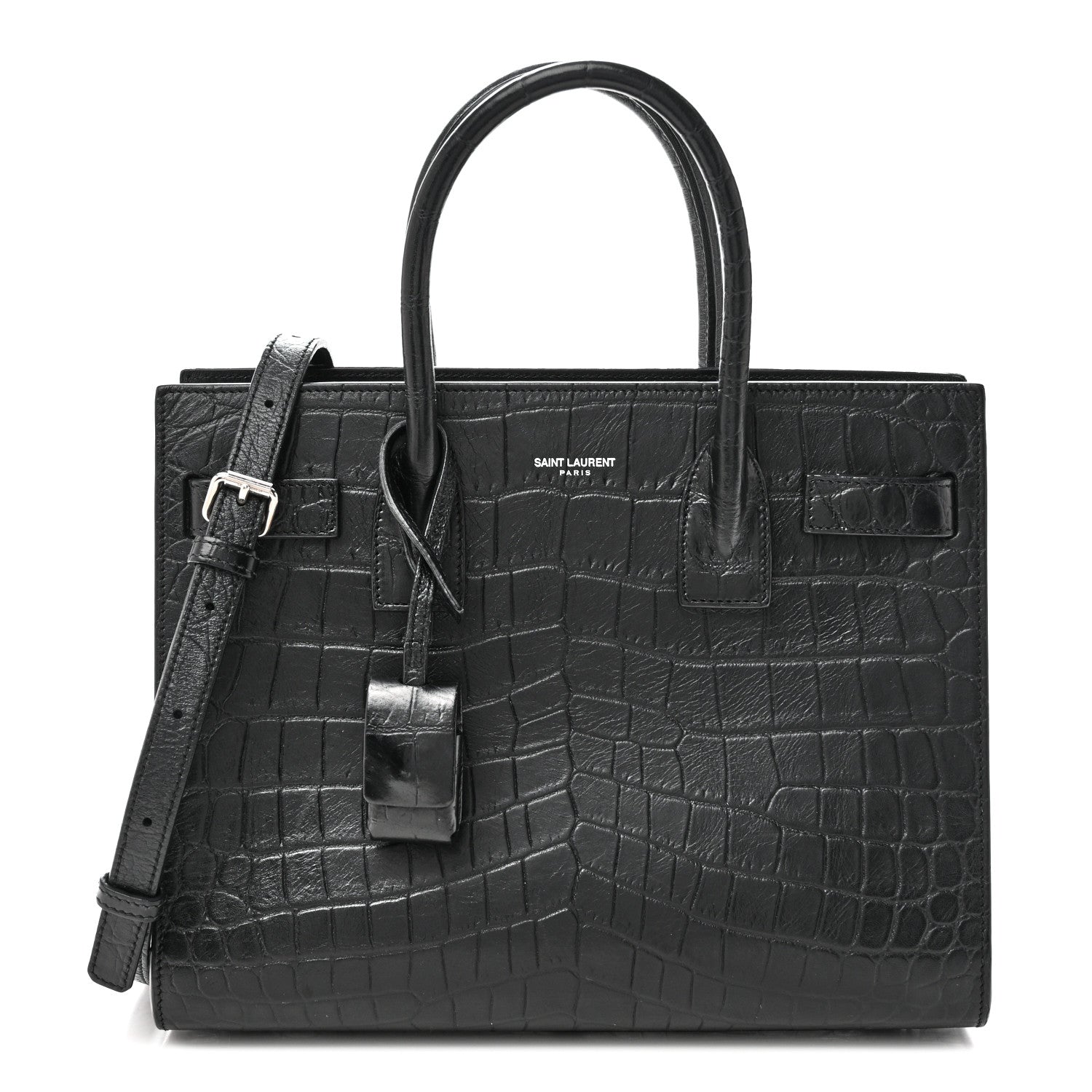 Calfskin Crocodile Embossed Baby Sac De Jour Black