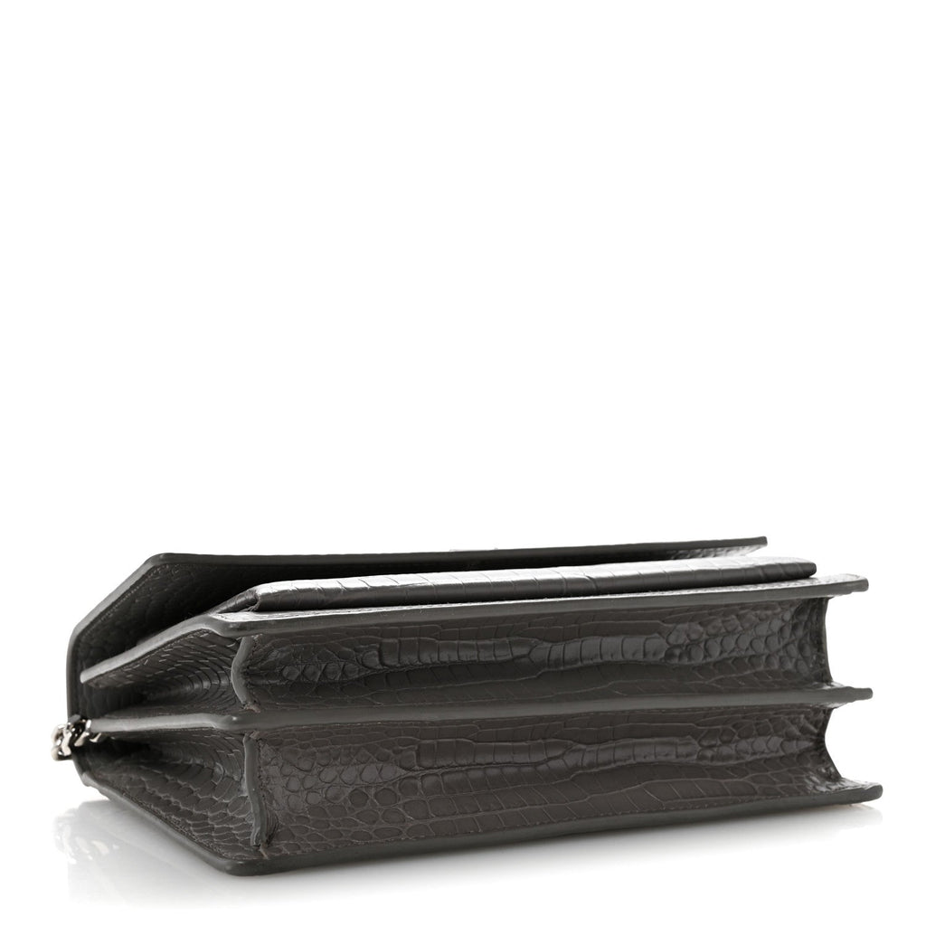 Calfskin Crocodile Embossed Medium Monogram Sunset Fog