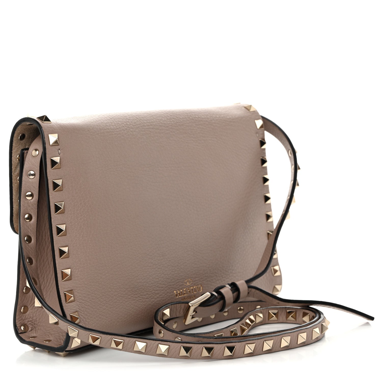 Pebbled Calfskin Medium Rockstud Flip Lock Crossbody Bag Poudre