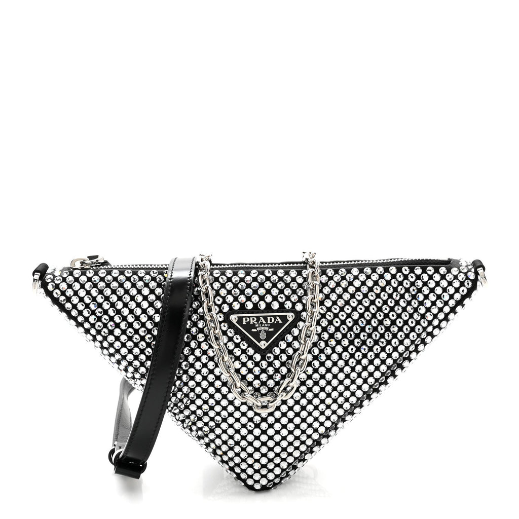 Satin Crystal Triangle Crossbody Pouch Cristal