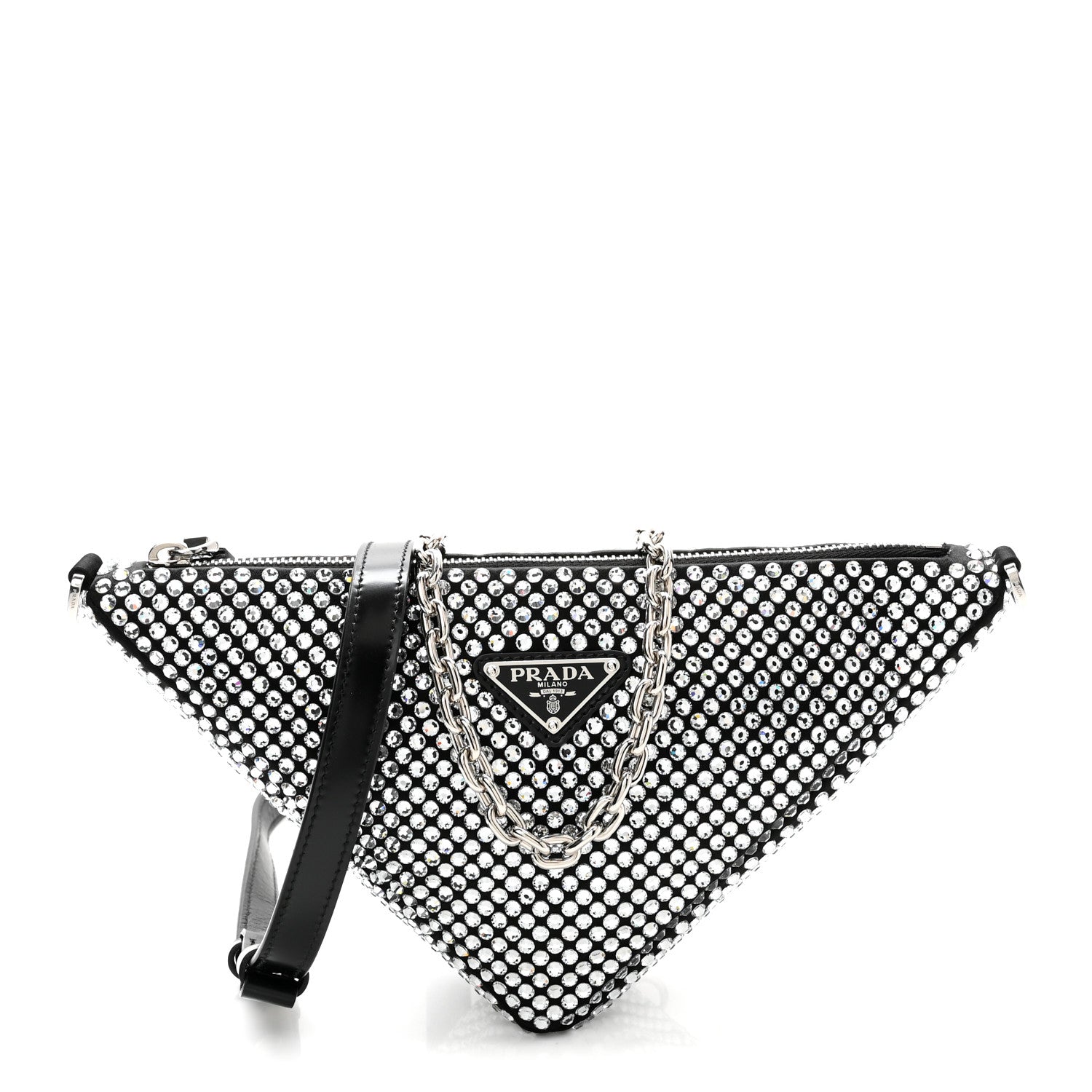 Satin Crystal Triangle Crossbody Pouch Cristal
