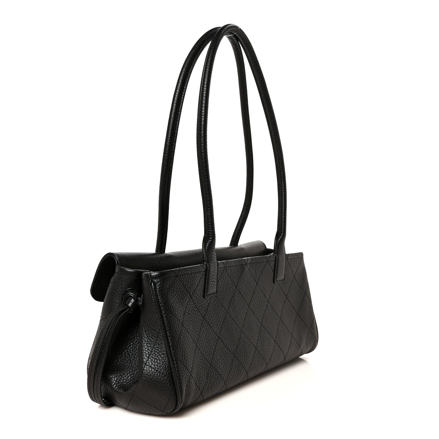 Grained Calfskin Stitched Urban Essentials Small Shopping Bag Black