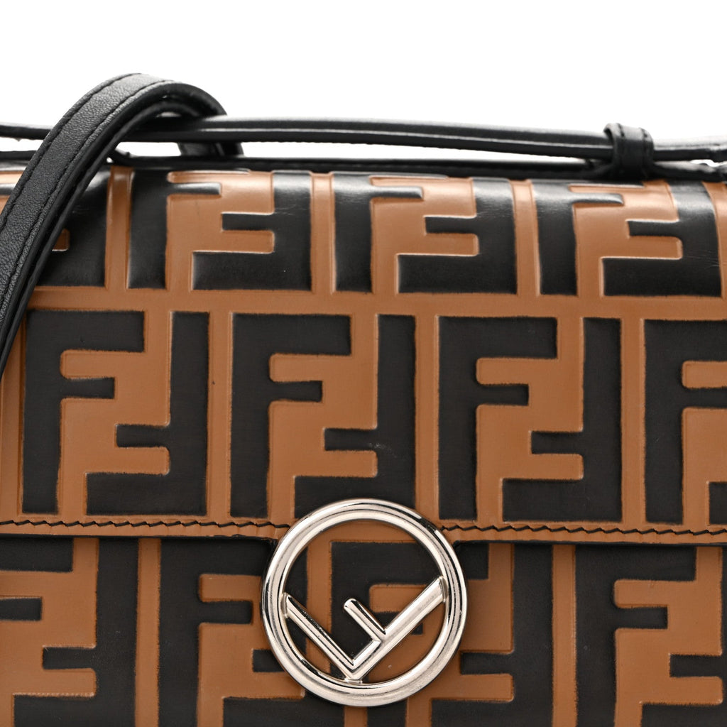 Vitello Dolce F is Fendi FF Embossed Micro Double Baguette Tobacco Black