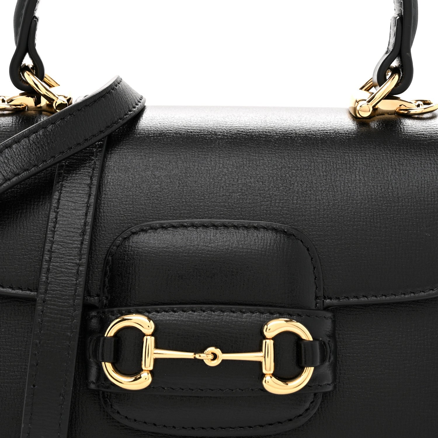 Glazed Textured Calfskin Mini Horsebit 1955 Top Handle Flap Bag Black