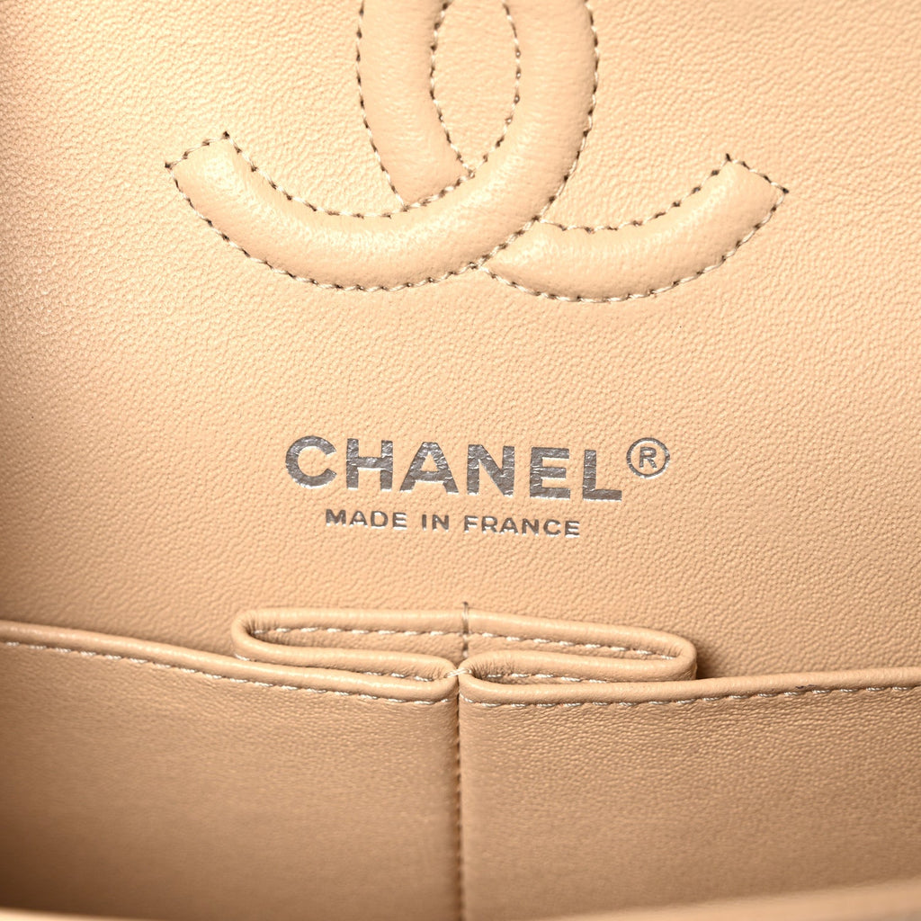 Caviar Quilted Small Double Flap Beige