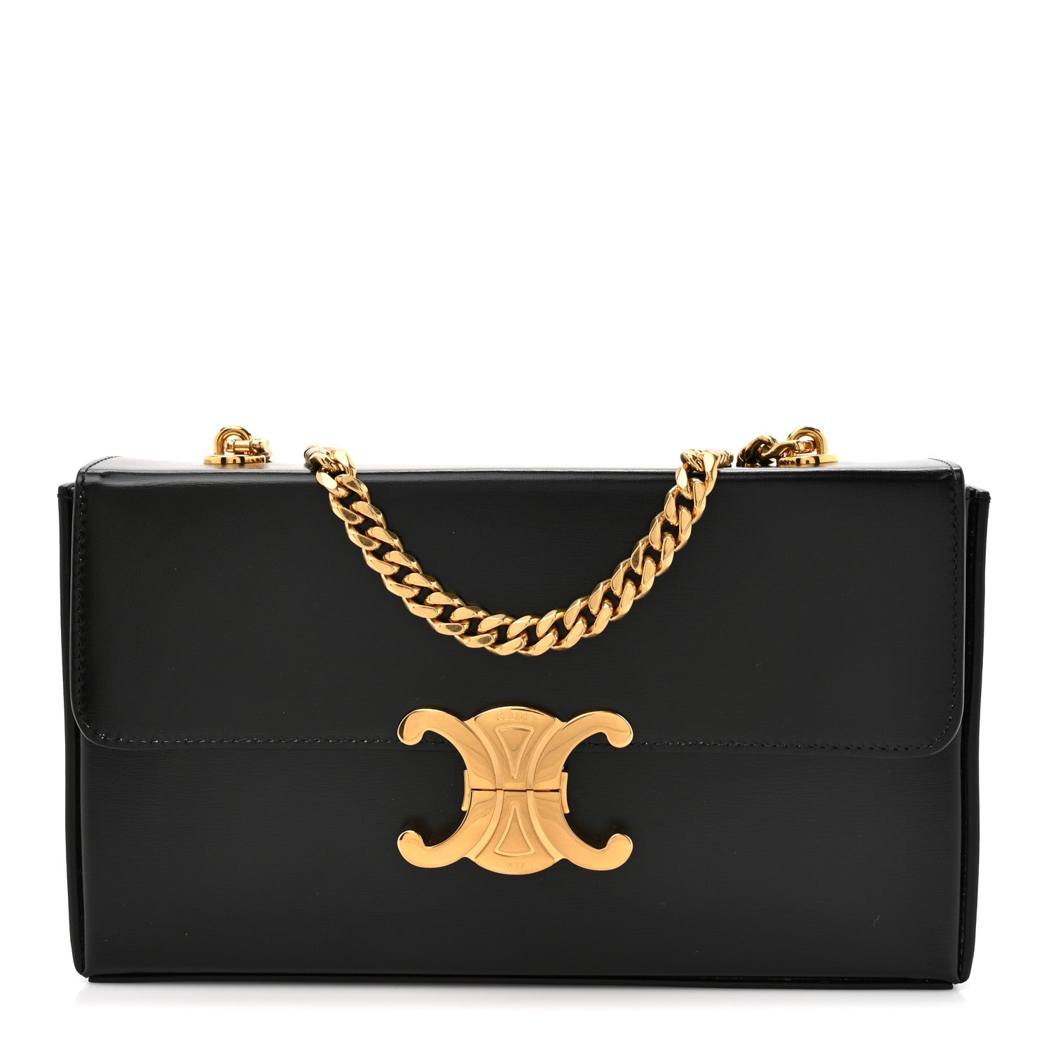 Shiny Calfskin Triomphe Chain Box Bag Black