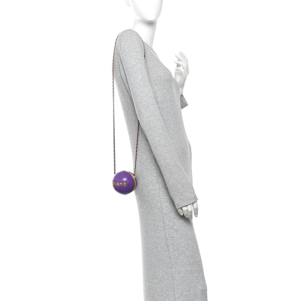 Lambskin CC Minaudiere Sphere Chain Clutch Purple