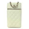 Caviar Quilted Phone Holder With Chain Light Green