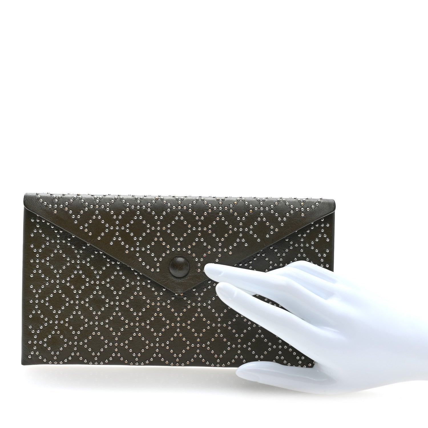 Calfskin Arabesque Studded Small Louise Envelope Clutch Olive