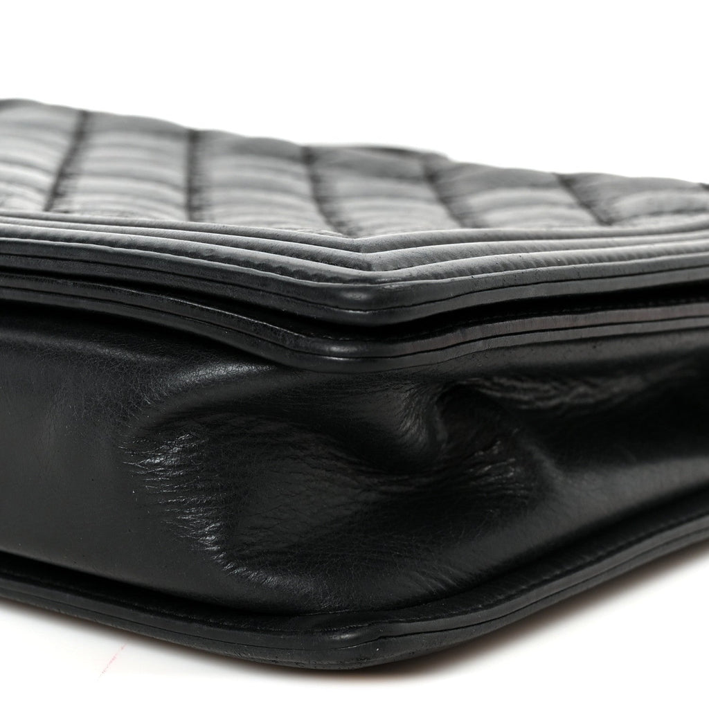 Calfskin Quilted Double Stitch New Medium Boy Flap Black