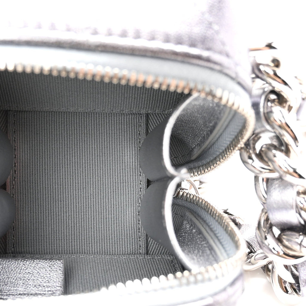 Gradient Metallic Lambskin Quilted Coco Punk Cube Clutch With Chain Silver Black