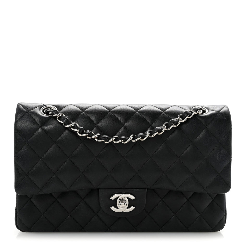 Lambskin Quilted Medium Double Flap Black