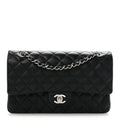 Lambskin Quilted Medium Double Flap Black