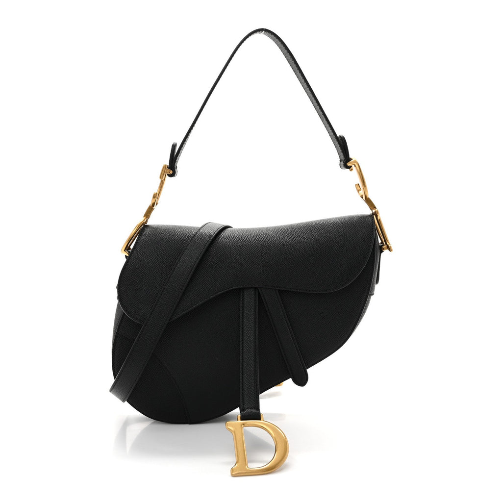 Grained Calfskin Saddle Bag With Strap Black
