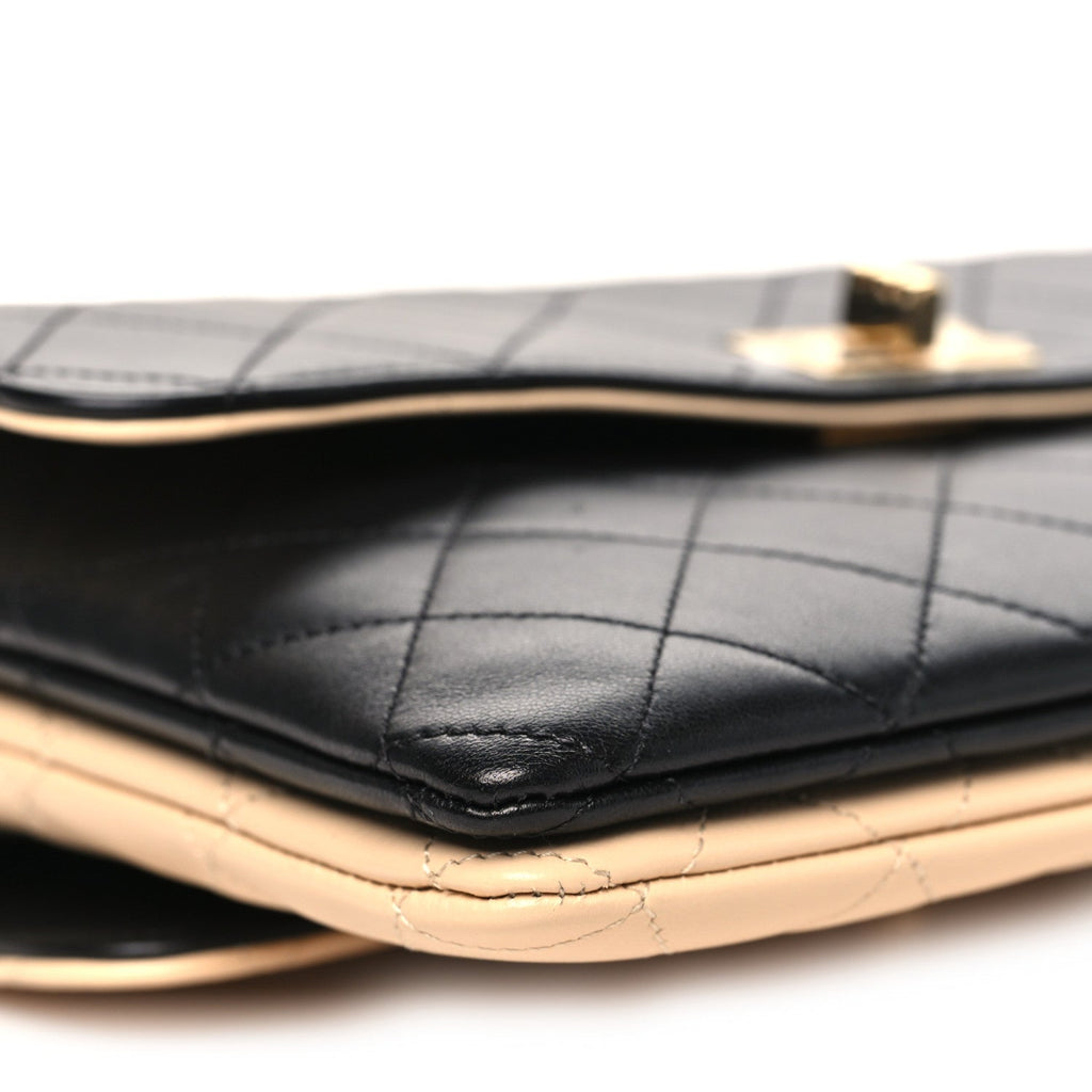 Lambskin Quilted Small Double Sided Flap Black Beige