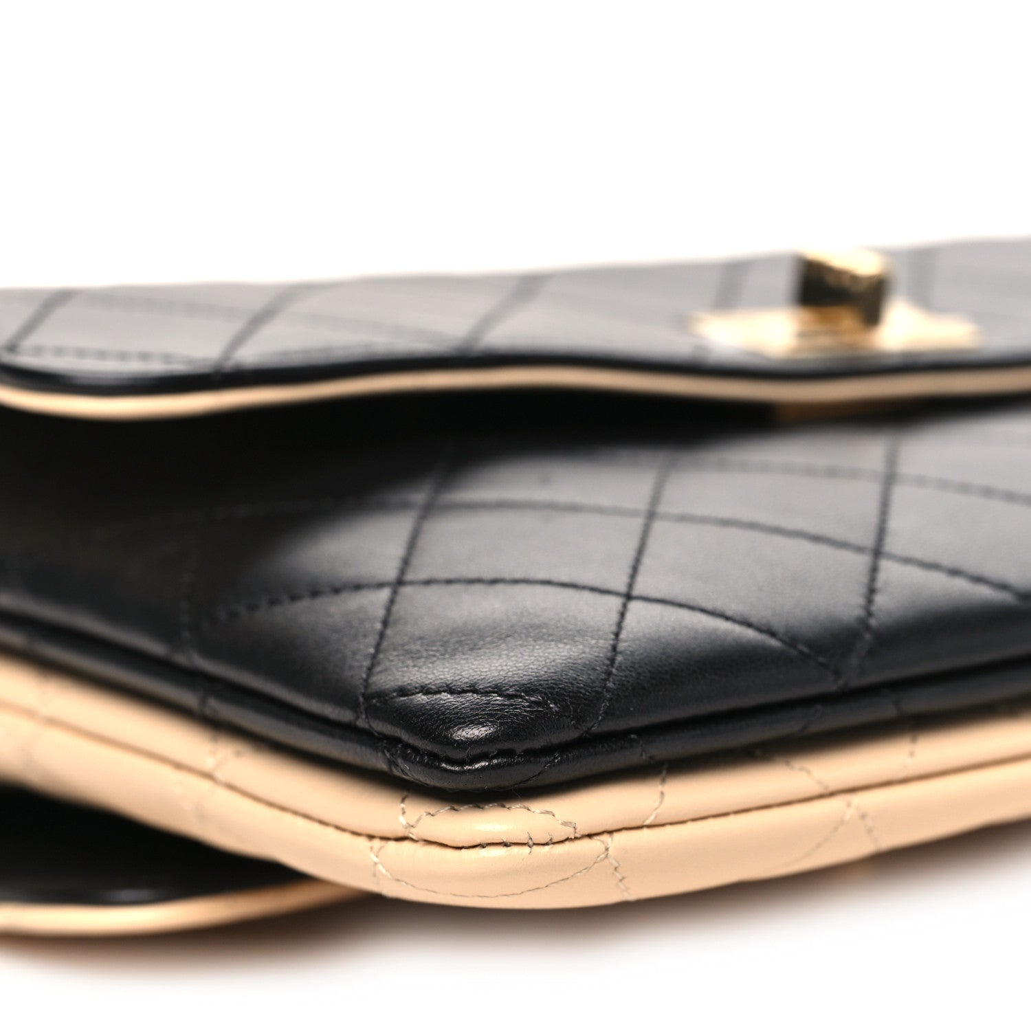Lambskin Quilted Small Double Sided Flap Black Beige