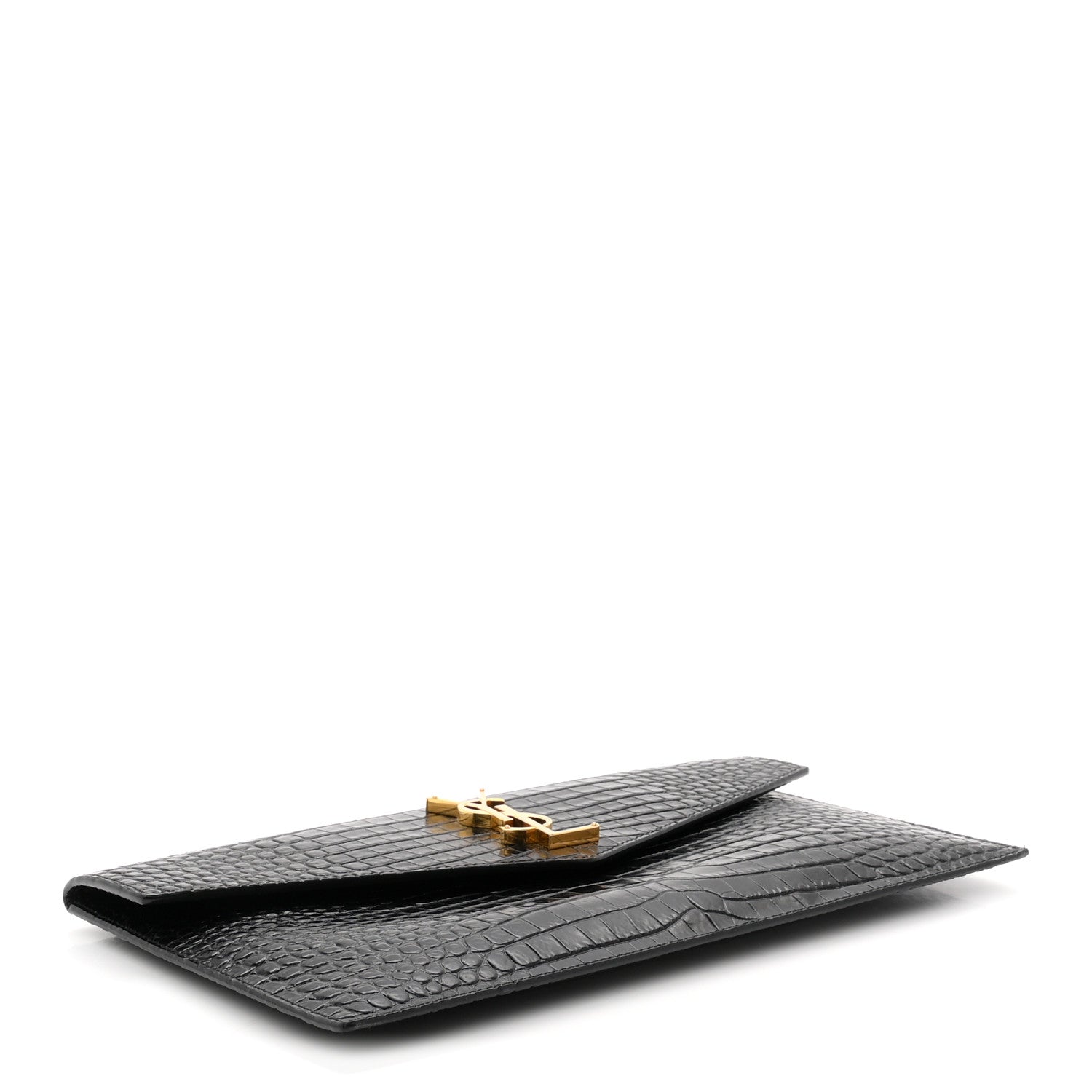 Calfskin Crocodile Embossed Uptown Monogram Pouch Black
