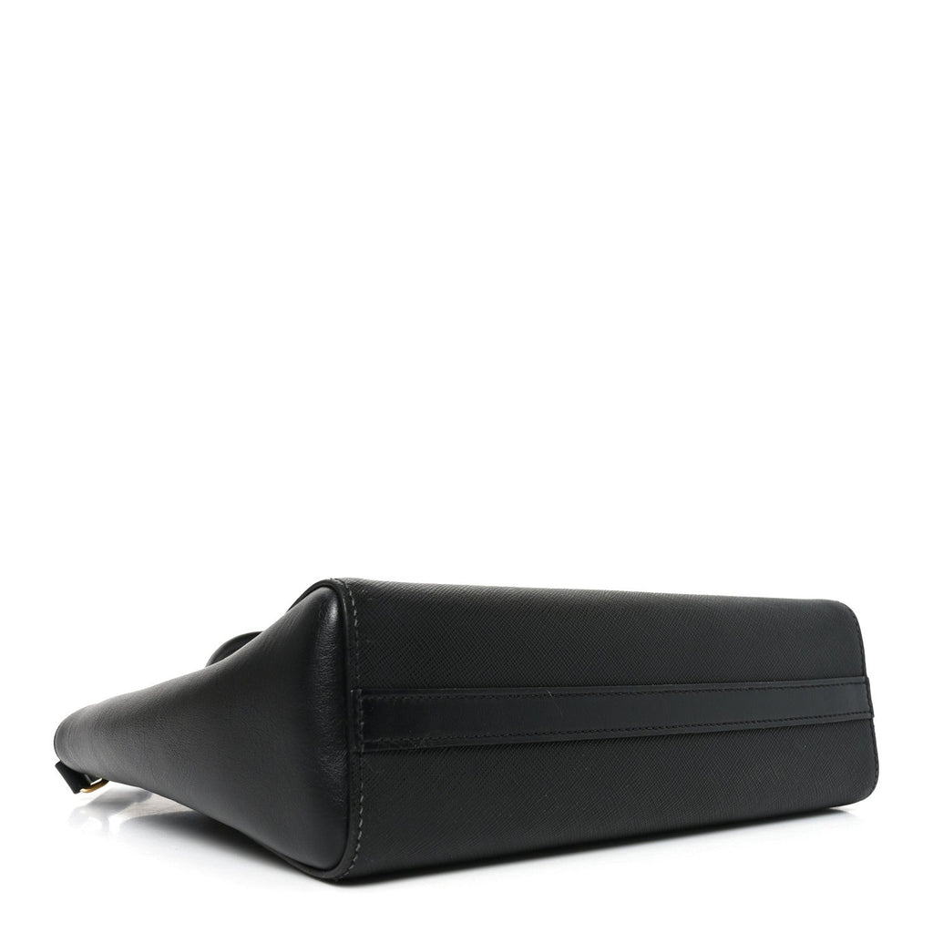 Saffiano Soft Calfskin Small Zippered Tote Black