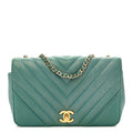 Metallic Caviar Chevron Quilted Small Statement Flap Turqouise