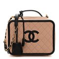 Caviar Quilted Large CC Filigree Vanity Case Beige Black