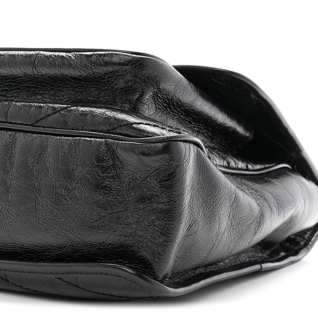 Crinkled Calfskin Matelasse Monogram Large Niki Chain Satchel Black