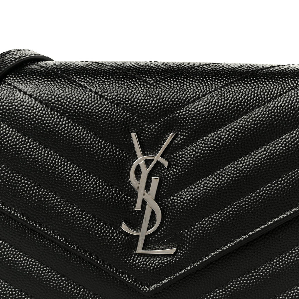 Grain De Poudre Matelasse Chevron Monogram Envelope Chain Wallet Black
