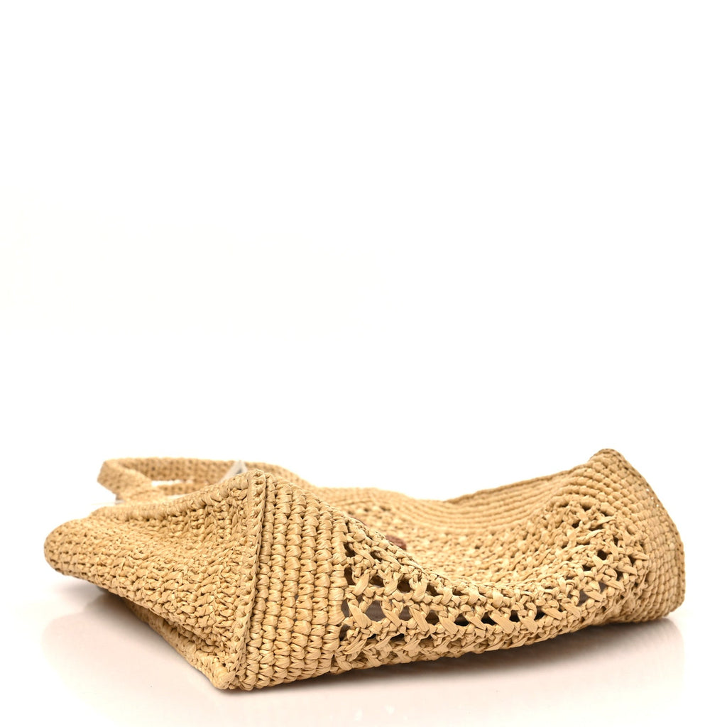 Raffia Crochet Woven Tote Bag Beige