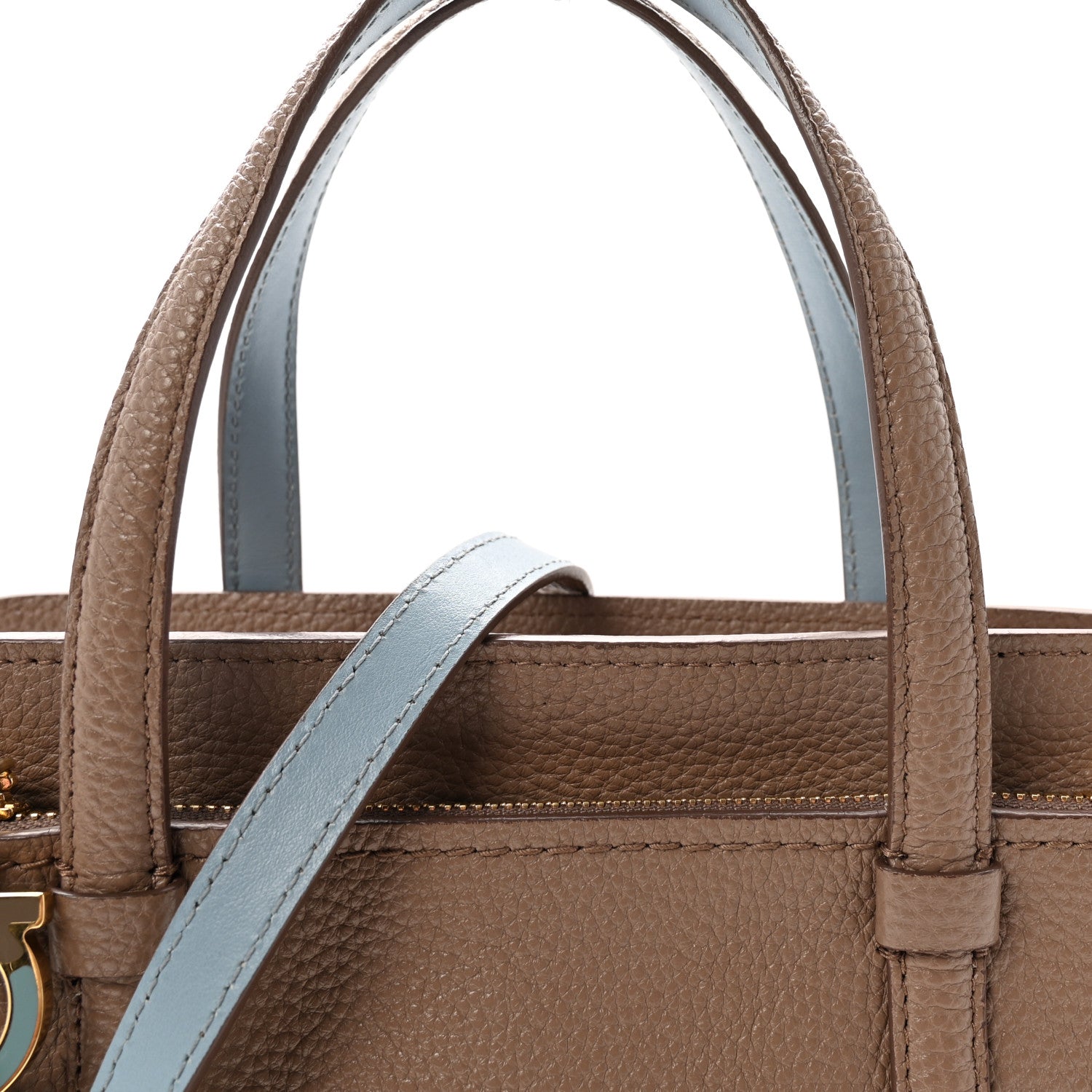 Hammered Calfskin Double Handle Small Amy Tote Fango Blue Haze